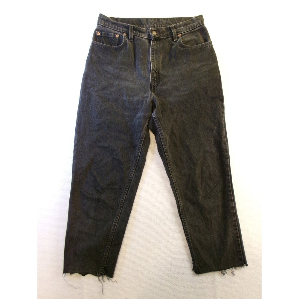 Levi's 551 Womens 12 Relaxed Fit Tapered Leg Black Jeans Raw Hem USA Vintage